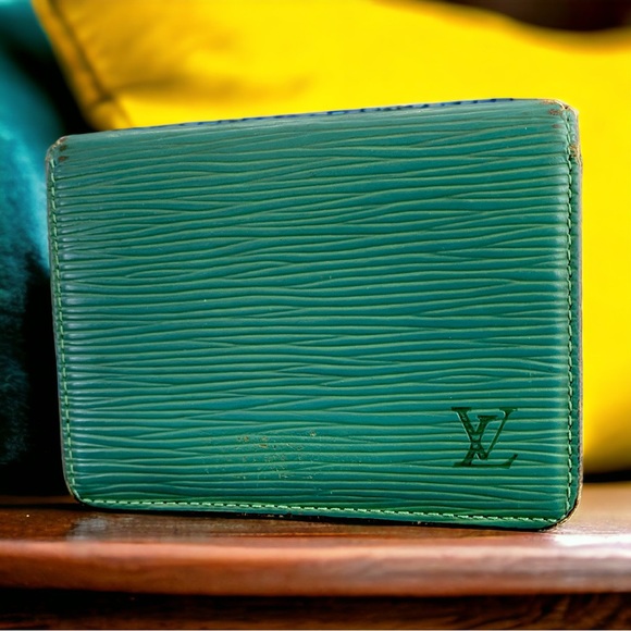 💎 Vintage 💎 1995 Louis Vuitton Dark Green Epi Card Holder/Wallet. - Picture 13 of 16